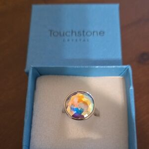 Touchstone Crystal Silver Ring with Iridescent Gem